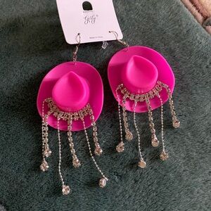 Hot Pink Cowboy Hat Pierced Earrings